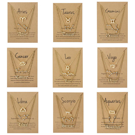 3Pcs/set Zodiac Sign Necklaces Set