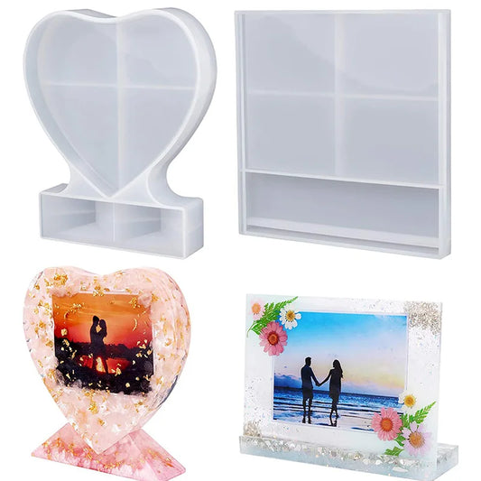 Epoxy Molds, Silicone, Large Size Picture Frames Silicone Molds Rectangle & Heart Shape Epoxy Resin Molds