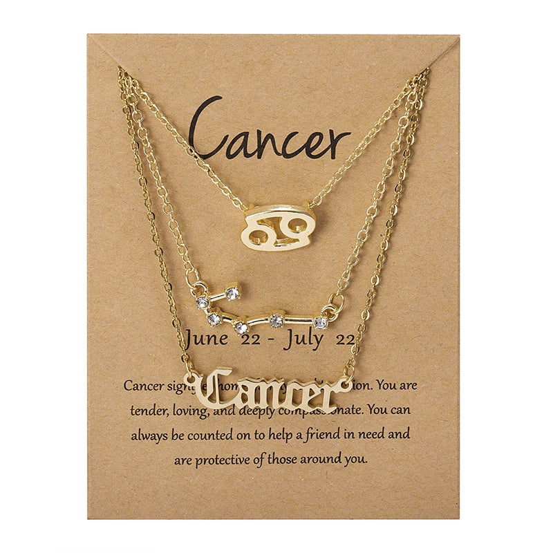 3Pcs/set Zodiac Sign Necklaces Set