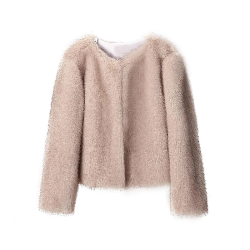 Iconic Street Fashion  Cropped Faux Fur Coat Women Winter Fluffy Short Fur Jacket