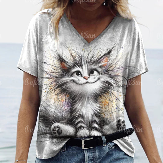 Cat Print Women's T Shirt 2