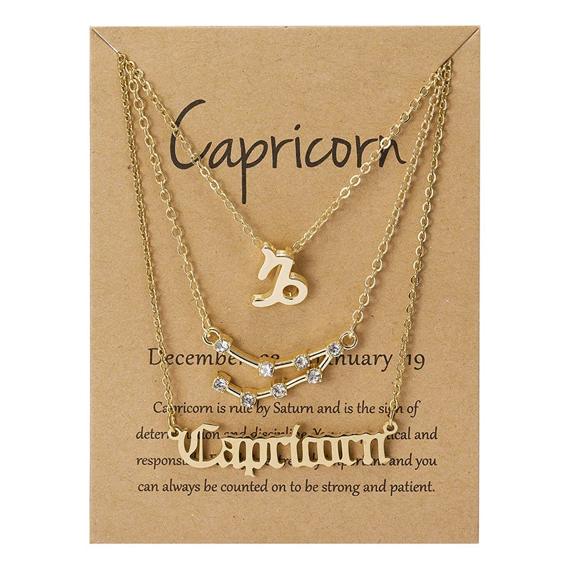 3Pcs/set Zodiac Sign Necklaces Set