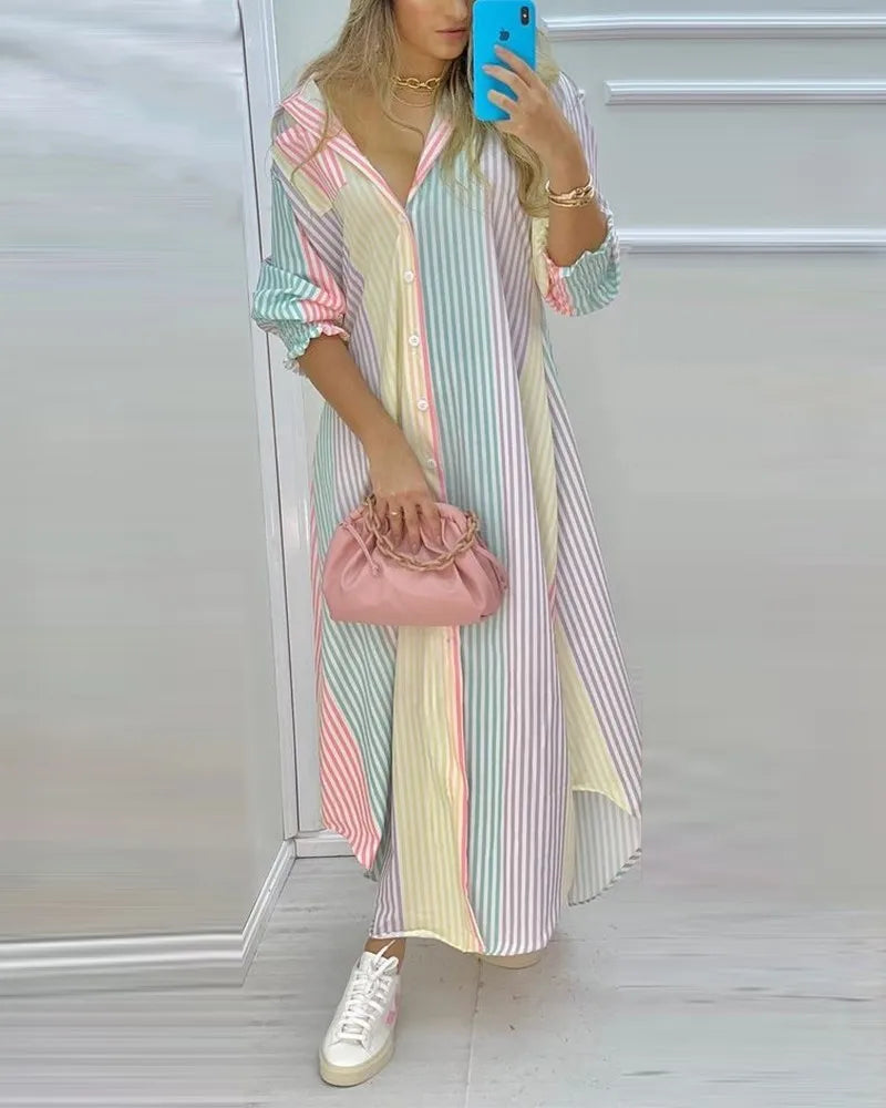 Women Boho Printed Long Shirts Dress