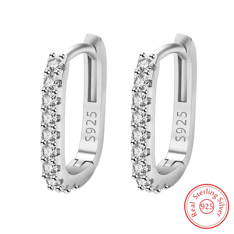 925 Sterling Silver Crystal Jewelry Hoop Earrings For Woman