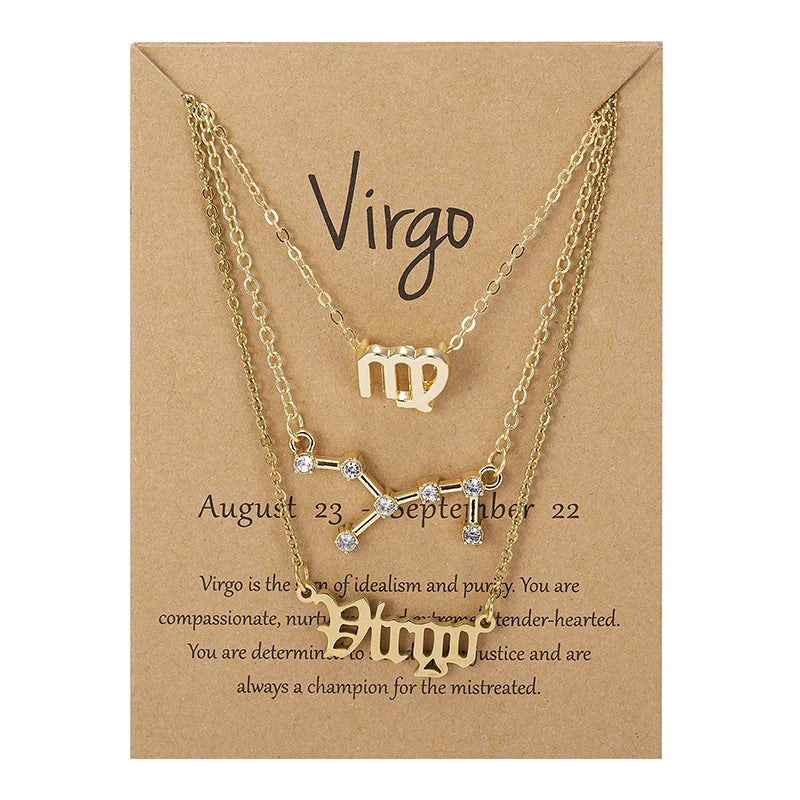 3Pcs/set Zodiac Sign Necklaces Set