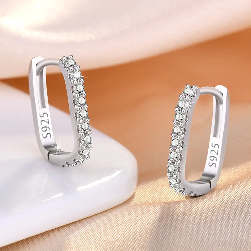 925 Sterling Silver Crystal Jewelry Hoop Earrings For Woman