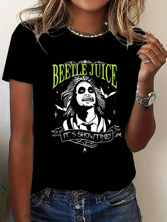 Plus Size Beetle Juice Crew Neck  T-Shirt