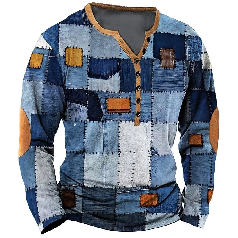 Men's Patchwork Denim Vintage T-Shirt 1