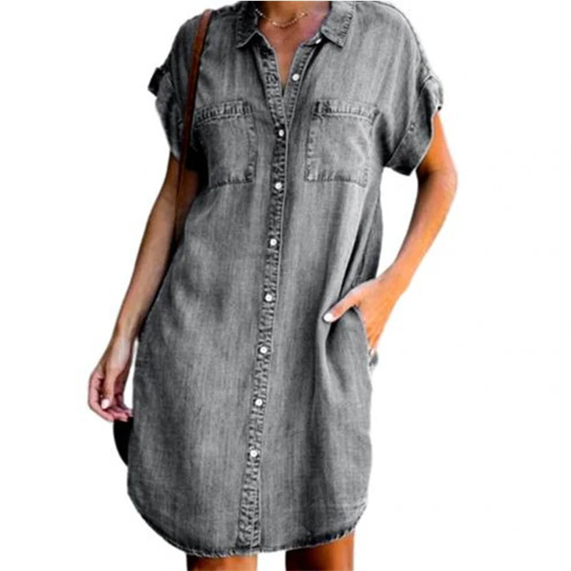 Women's Denim Shirt Dresses Short Sleeve