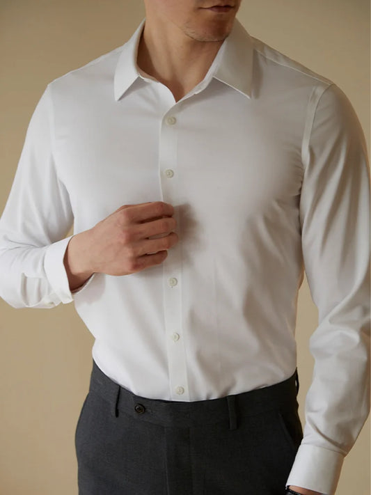 Men Solid Colour Shirt Smart Casual Long Sleeve Formal Shirt