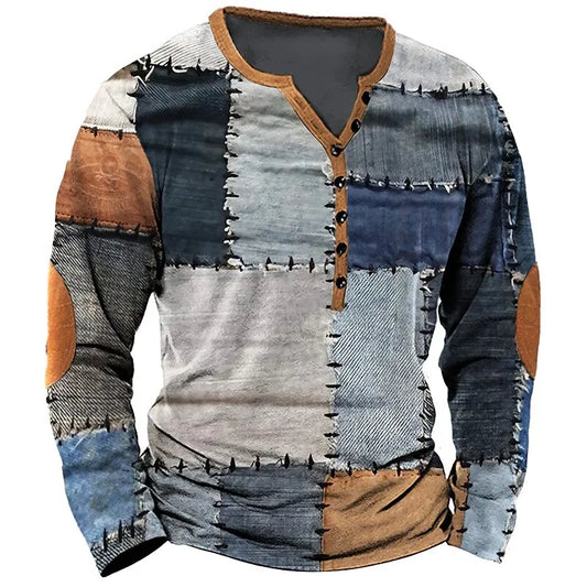 Men's Patchwork Denim Vintage T-Shirt 1