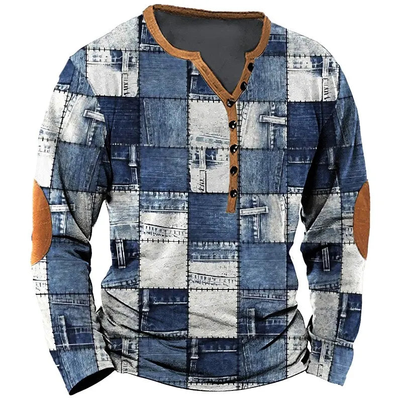 Men's Patchwork Denim Vintage T-Shirt 1