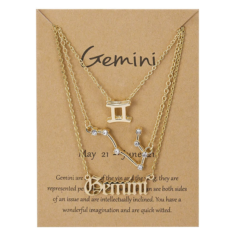 3Pcs/set Zodiac Sign Necklaces Set