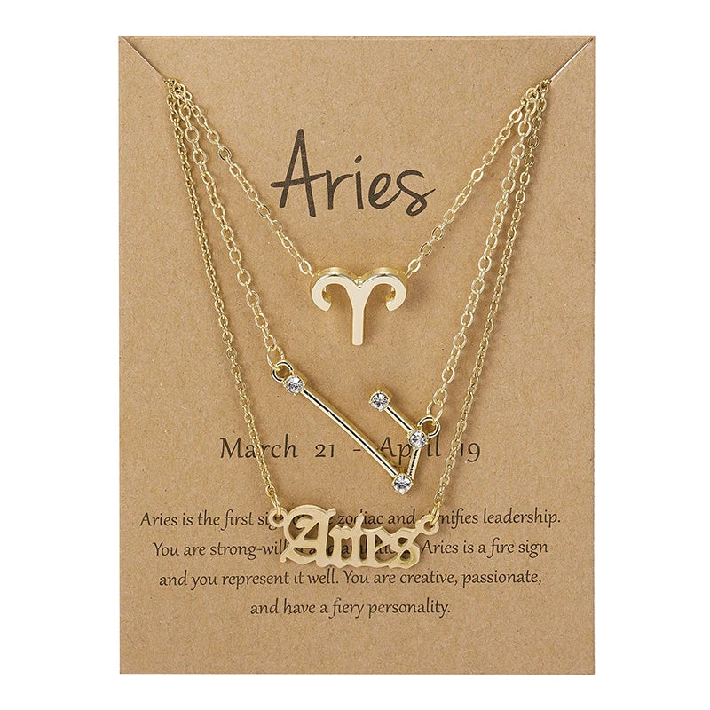 3Pcs/set Zodiac Sign Necklaces Set