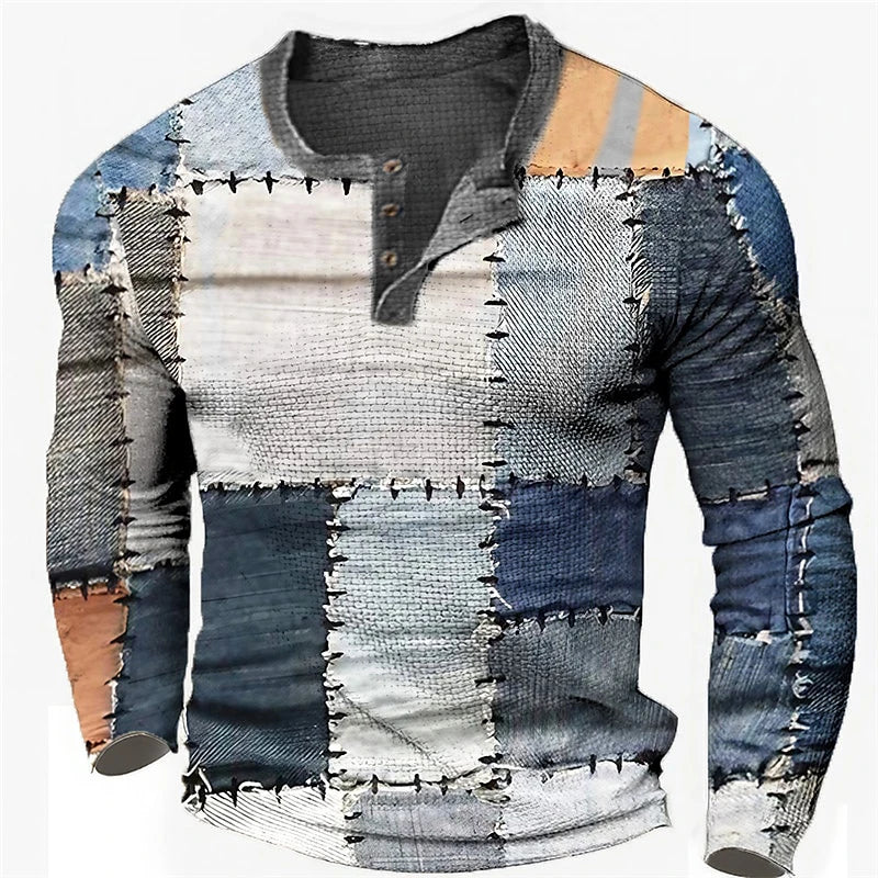 Men's Patchwork Denim Vintage T-Shirt 1