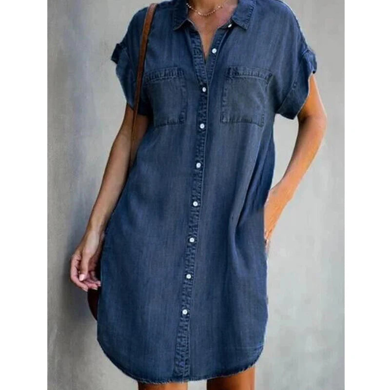 Women's Denim Shirt Dresses Short Sleeve