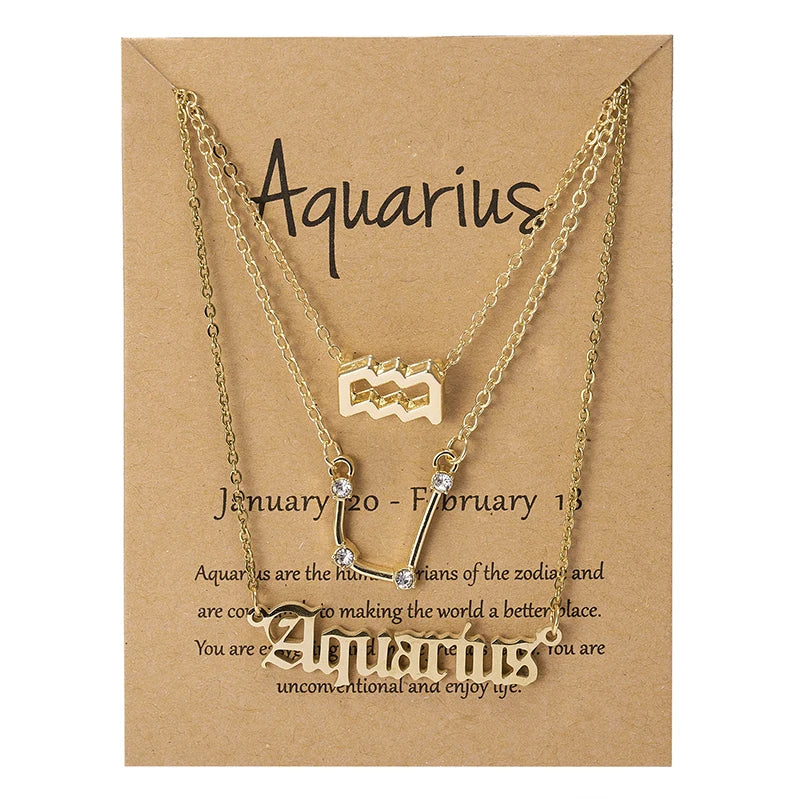 3Pcs/set Zodiac Sign Necklaces Set