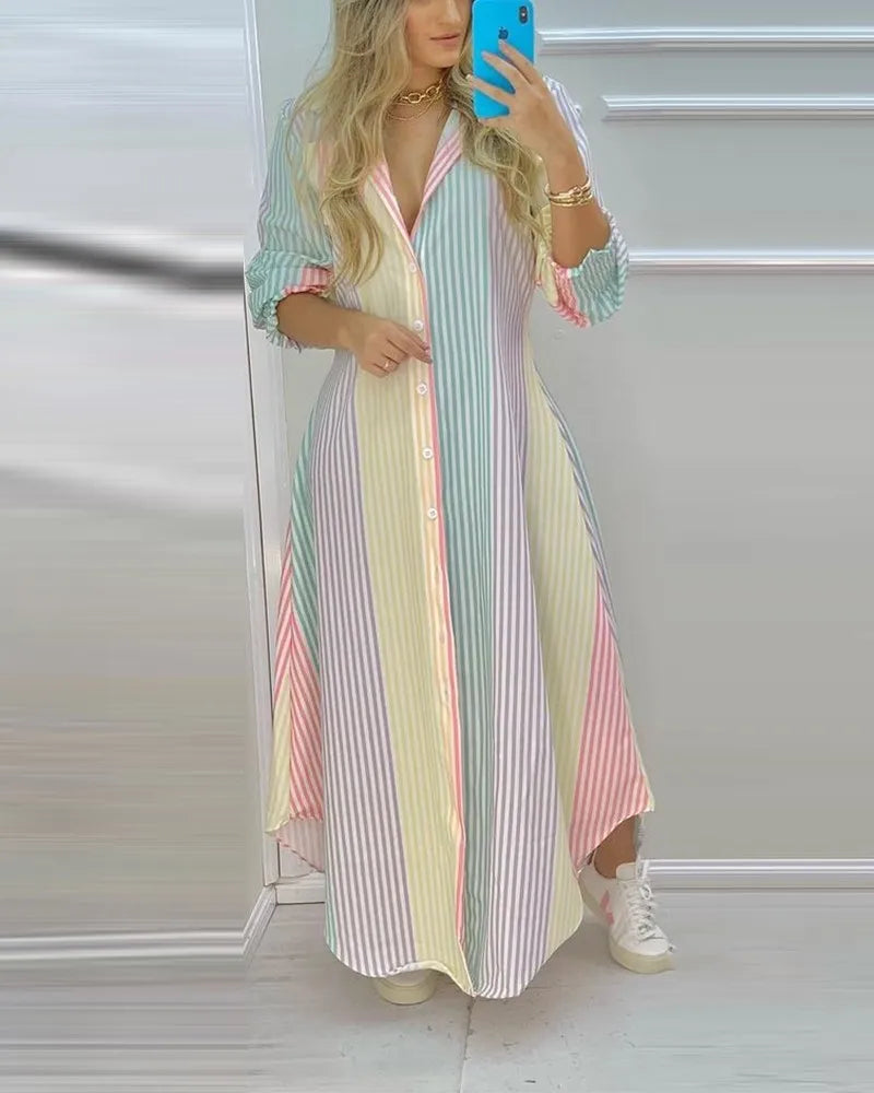 Women Boho Printed Long Shirts Dress