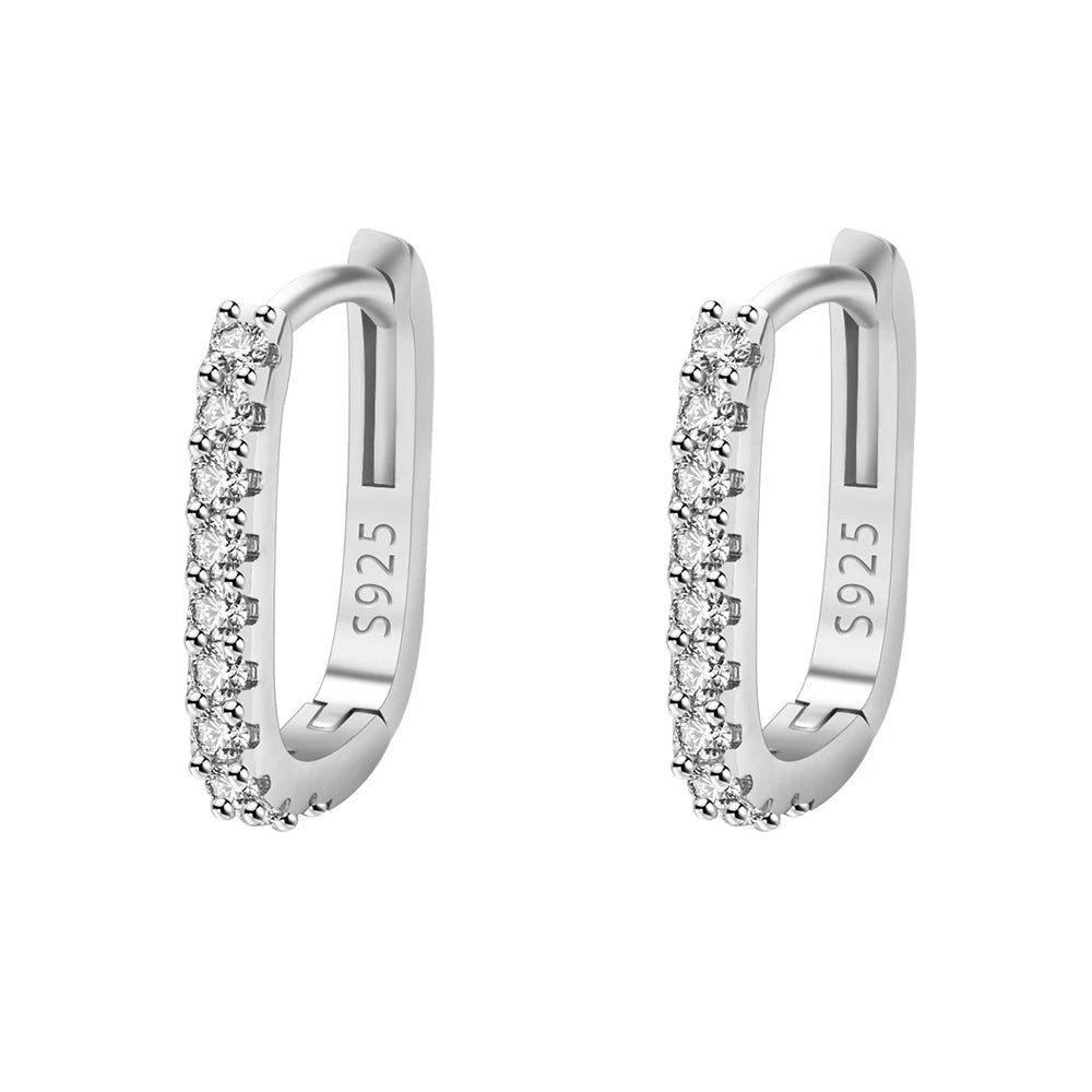 925 Sterling Silver Crystal Jewelry Hoop Earrings For Woman