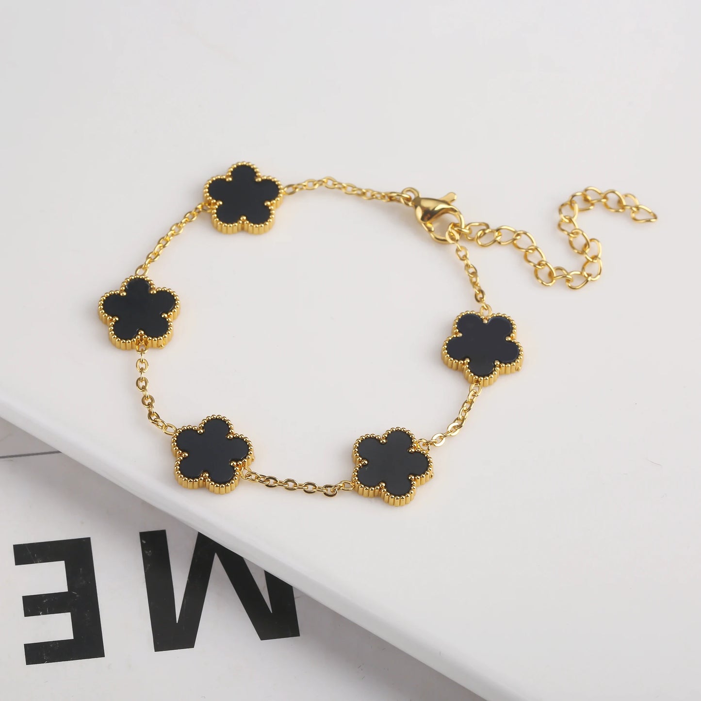 Adjustable New Design Gold Plated Plant Flower Bracelet With Five Leaf Petals Women's Luxury Gifts Clover