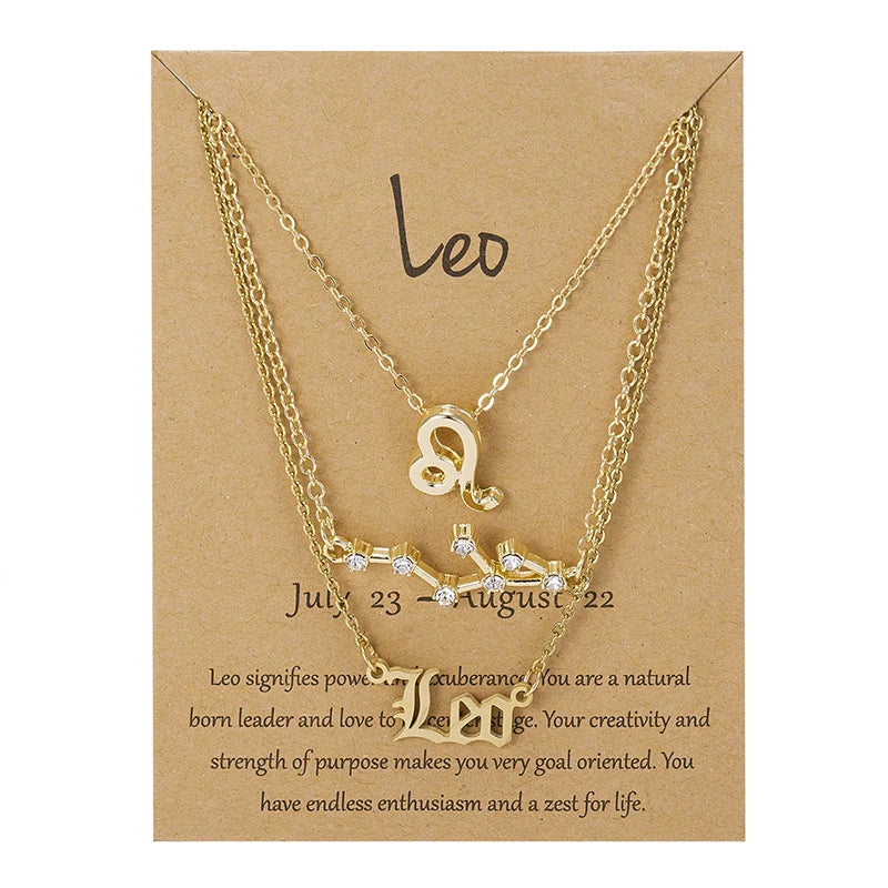 3Pcs/set Zodiac Sign Necklaces Set