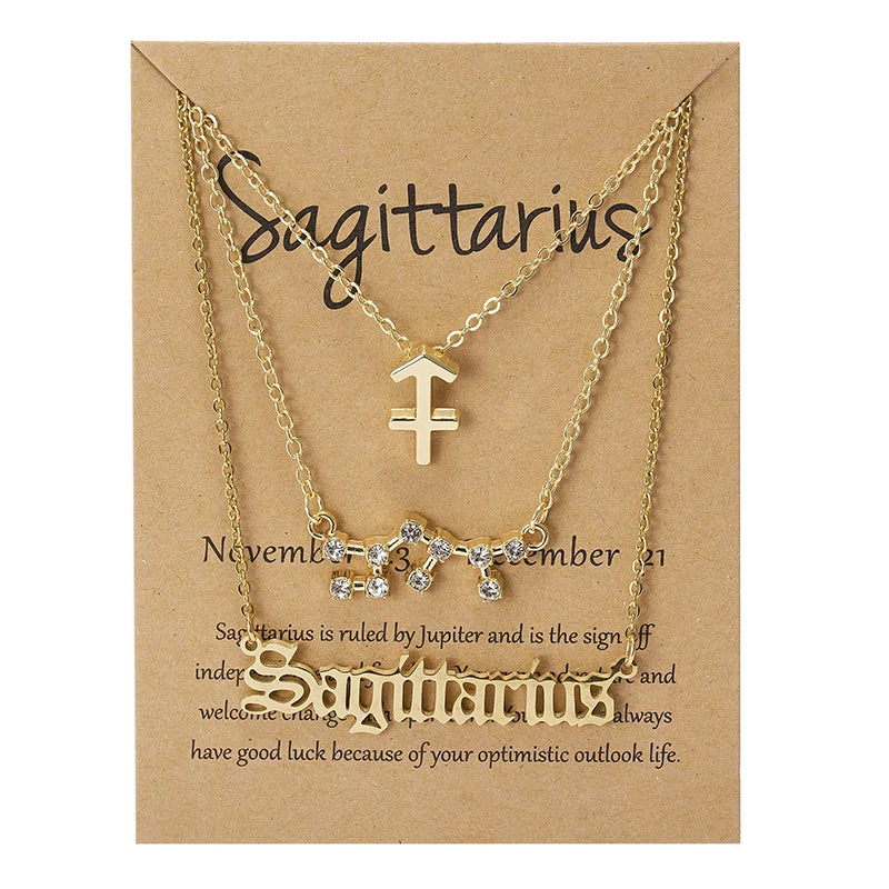 3Pcs/set Zodiac Sign Necklaces Set