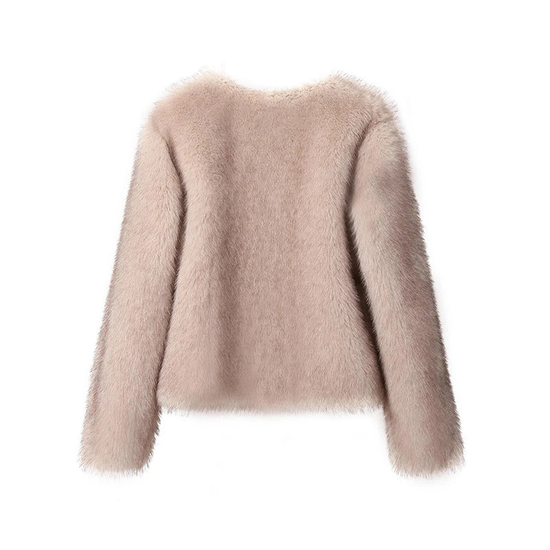 Iconic Street Fashion  Cropped Faux Fur Coat Women Winter Fluffy Short Fur Jacket