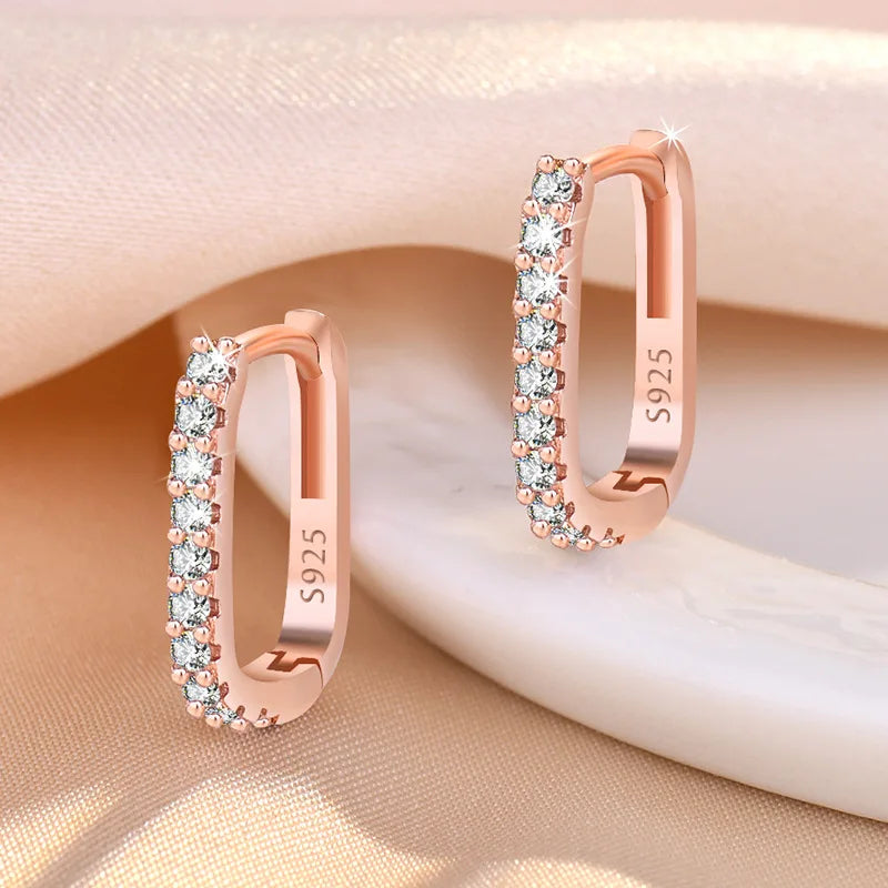 925 Sterling Silver Crystal Jewelry Hoop Earrings For Woman