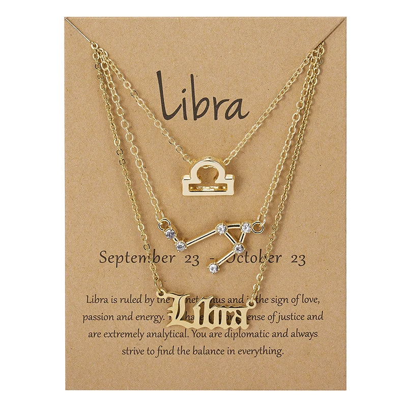 3Pcs/set Zodiac Sign Necklaces Set