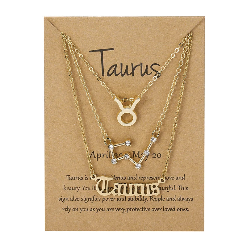 3Pcs/set Zodiac Sign Necklaces Set