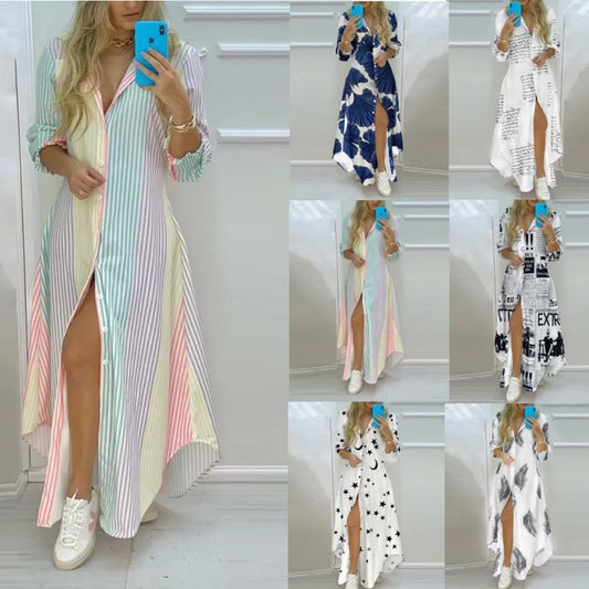 Women Boho Printed Long Shirts Dress