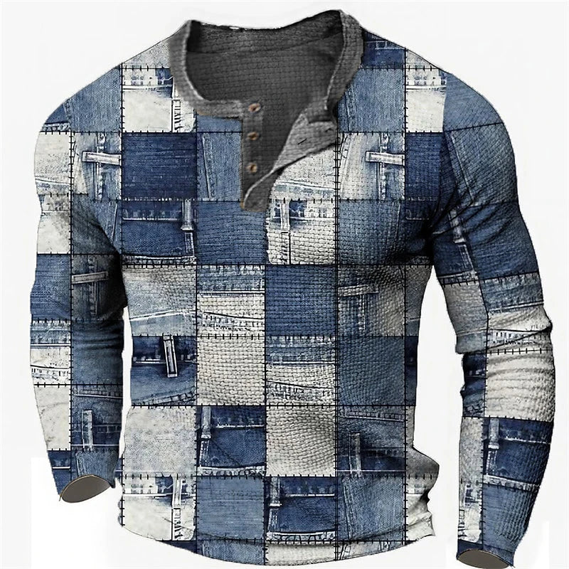 Men's Patchwork Denim Vintage T-Shirt 1