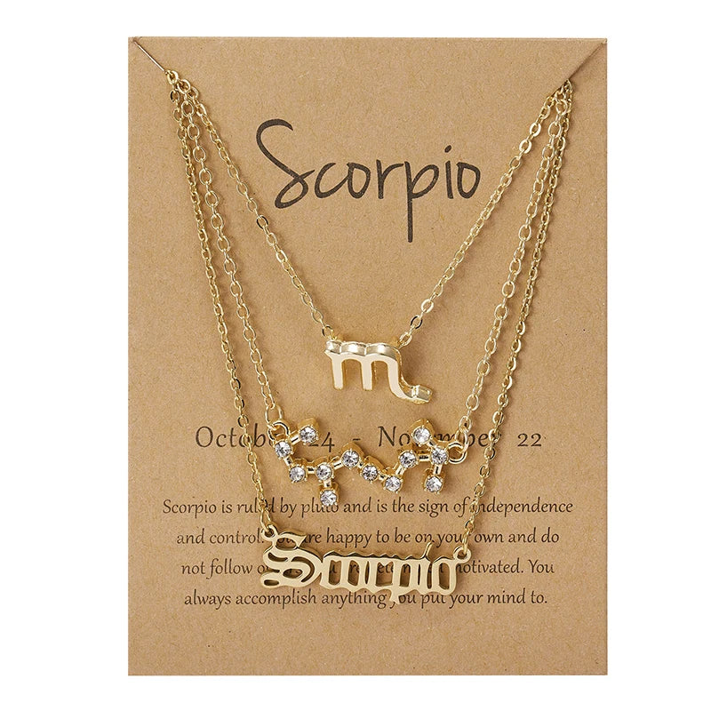 3Pcs/set Zodiac Sign Necklaces Set