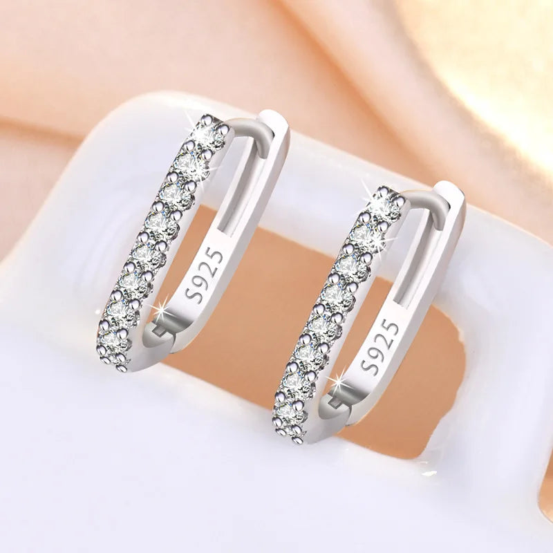 925 Sterling Silver Crystal Jewelry Hoop Earrings For Woman