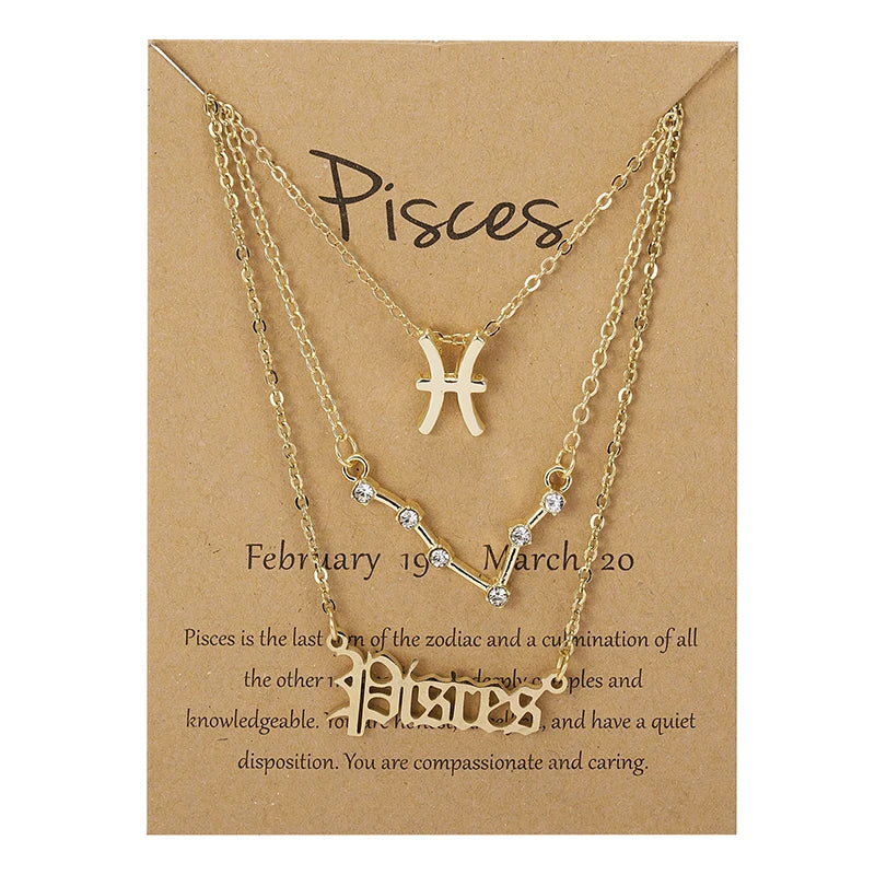 3Pcs/set Zodiac Sign Necklaces Set